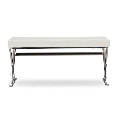 Baxton Studio Herald Stainless Steel and White Faux Leather Upholstered Bench 117-6328